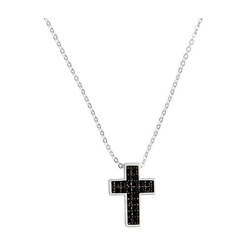 Kette von Agios, Kreuz-Anhänger, 925er Silber, schwarze Zirkone 1