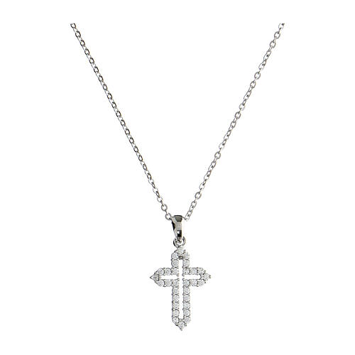 Silver cross necklace Illuminatum white zircons Agios 1
