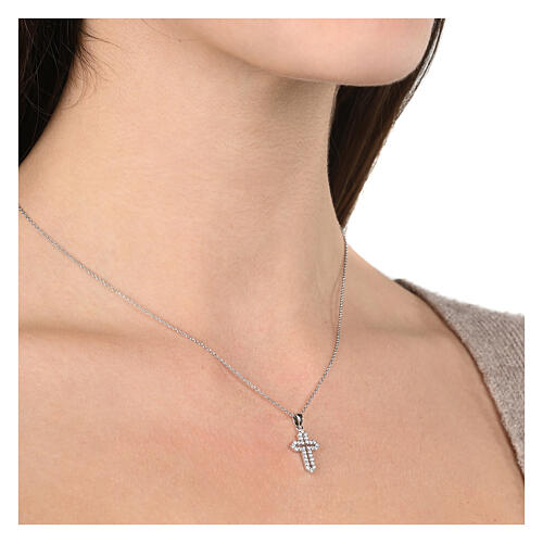 Silver cross necklace Illuminatum white zircons Agios 2