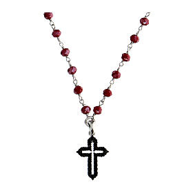 Silver Cross necklace red beads Icona Coloribus Agios