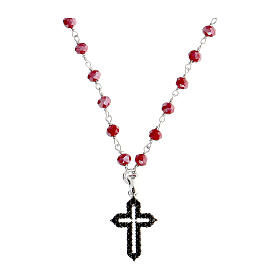 Silver Cross necklace red beads Icona Coloribus Agios