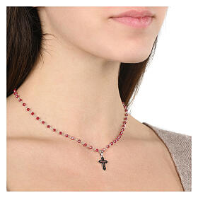 Silver Cross necklace red beads Icona Coloribus Agios