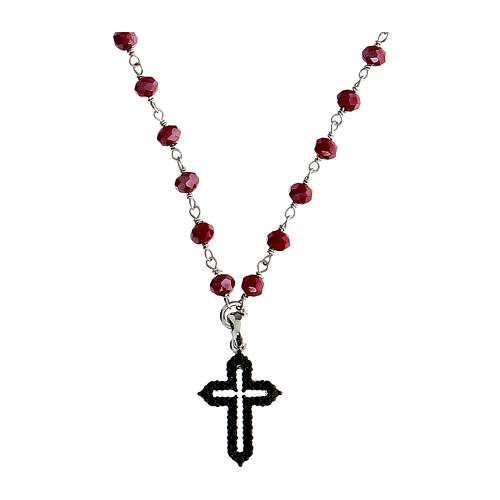 1928 Jewelry Black Bead Ornate Cross Pendant Necklace 30