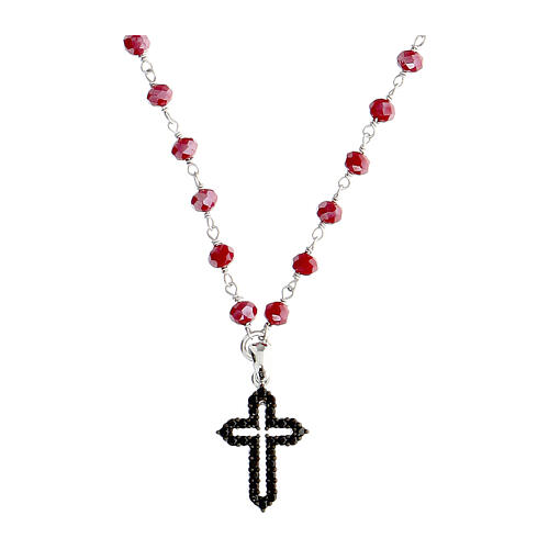 Silver Cross necklace red beads Icona Coloribus Agios 1