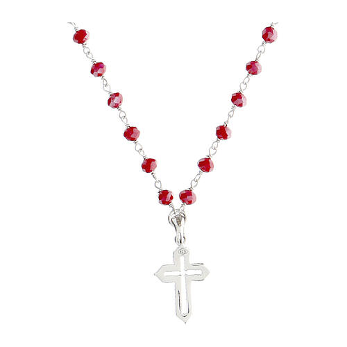 Silver Cross necklace red beads Icona Coloribus Agios 3