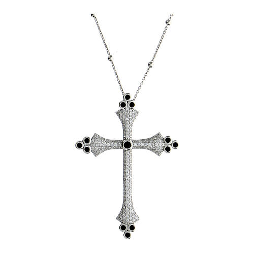 Kette von Agios, Kreuz-Anhänger, Crucis Luminis, 925er Silber, rhodiniert, weiße/schwarze Zirkone 1