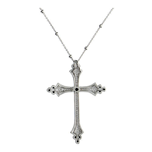 Kette von Agios, Kreuz-Anhänger, Crucis Luminis, 925er Silber, rhodiniert, weiße/schwarze Zirkone 2