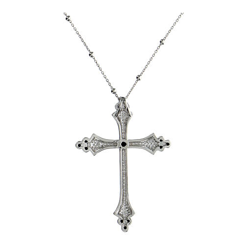 Colar Crucis Luminis zircões brancos pretos Agios 2