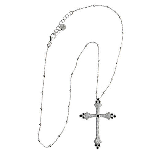 Colar Crucis Luminis zircões brancos pretos Agios 3