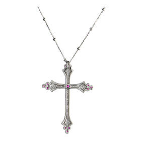 Kette von Agios, Kreuz-Anhänger, Crucis Luminis, 925er Silber, rhodiniert, weiße/rubinrote Zirkone