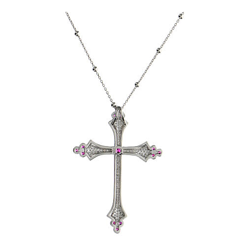 Kette von Agios, Kreuz-Anhänger, Crucis Luminis, 925er Silber, rhodiniert, weiße/rubinrote Zirkone 2