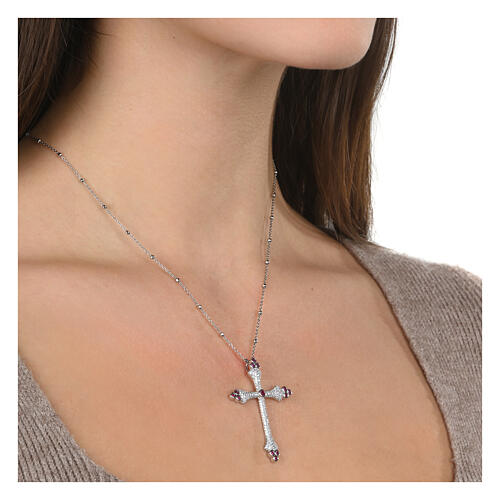 Collier zircons blancs et rouges Crucis Luminis argent 925 Agios 2