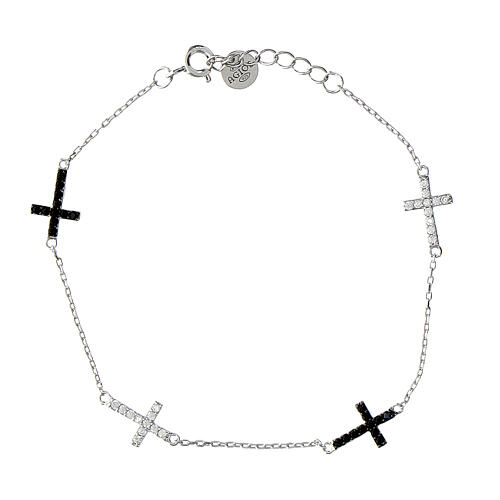 Cross bracelet Lumina silver white black zircons Agios 1