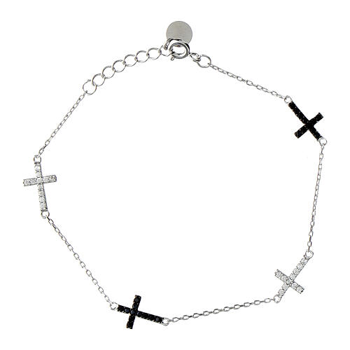 Cross bracelet Lumina silver white black zircons Agios 2