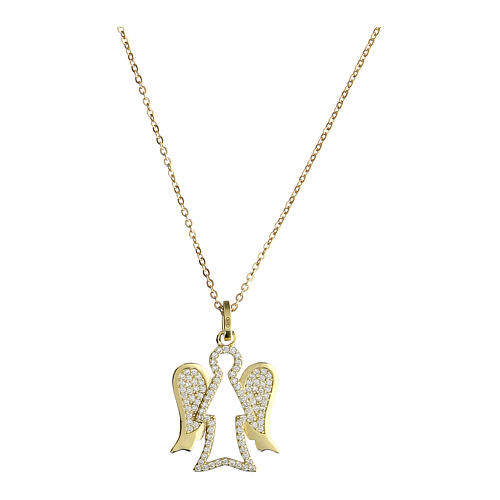 Gilded silver angel pendant necklace Angelus Agios white zircons 1