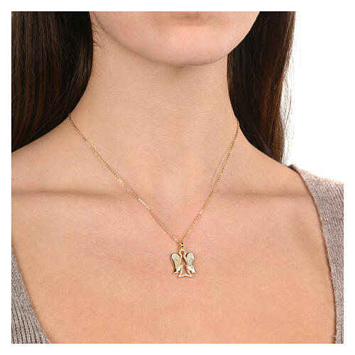 Gilded silver angel pendant necklace Angelus Agios white zircons 2