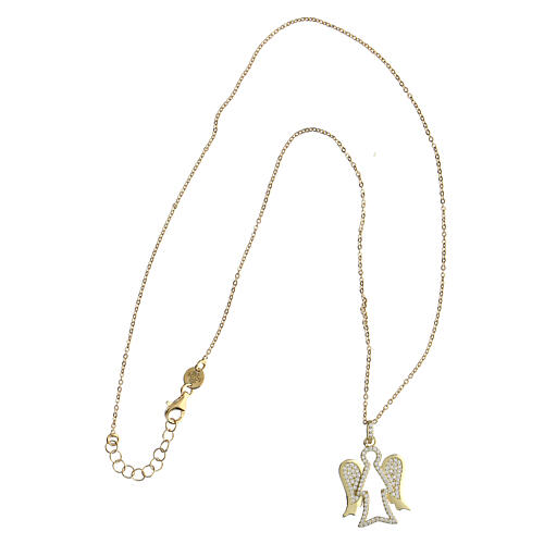 Gilded silver angel pendant necklace Angelus Agios white zircons 4