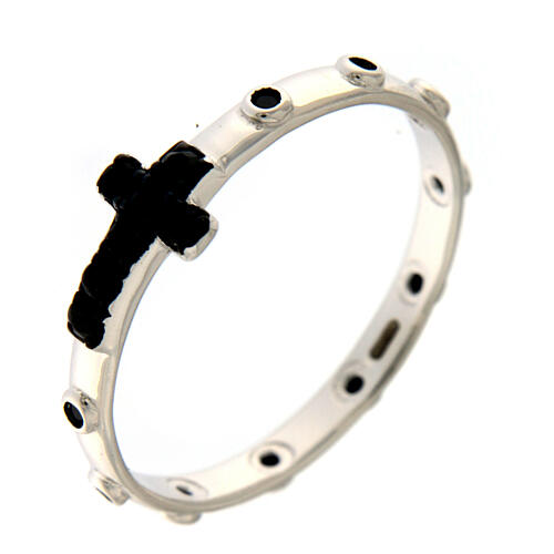 Agios Lumina prayer ring with black rhinestones and a cross, rhodium-plated 925 silver 1