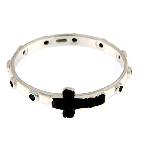 Agios Lumina prayer ring with black rhinestones and a cross, rhodium-plated 925 silver 2