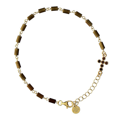 Pulseira Lapis contas hematita castanha cruz prata 925 dourada Agios 1