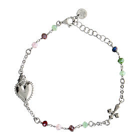 Agios Sacred Heart bracelet of rhodium-plated 925 silver, coloured beads