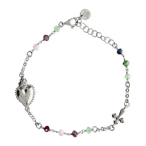 Agios Sacred Heart bracelet of rhodium-plated 925 silver, coloured beads 1