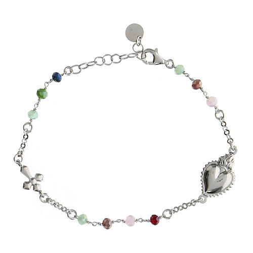 Agios Sacred Heart bracelet of rhodium-plated 925 silver, coloured beads 2