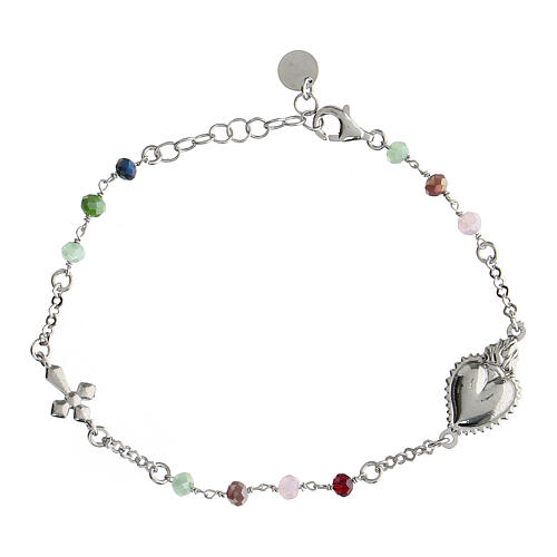 Bracciale Sacro Cuore argento rodiato grani multicolor Benedictus 3