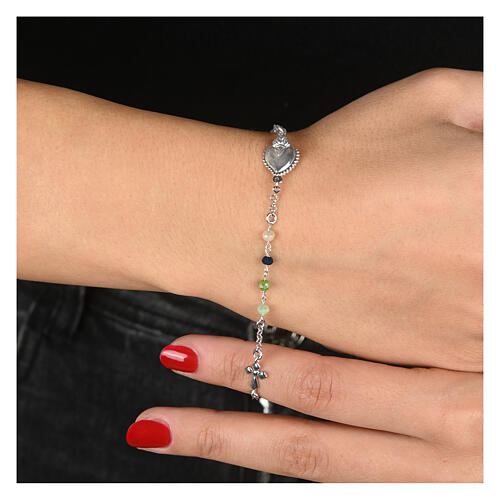 Pulseira Sagrado Coração rodinado contas multicores Benedictus 2