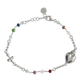 Rhodium-plated Sacred Heart bracelet Agios multicolor beads