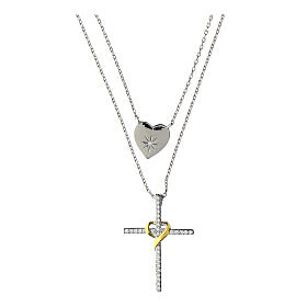 Illumina double necklace by Agios, cross and heart, rhinestones and 925 silver