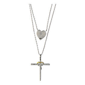 Illumina double necklace by Agios, cross and heart, rhinestones and 925 silver