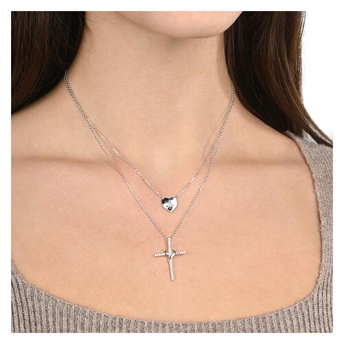 Illumina double necklace by Agios, cross and heart, rhinestones and 925 silver 2