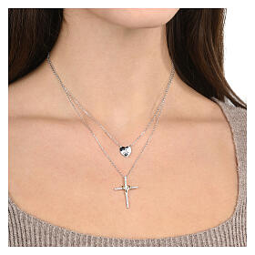 Collana doppia Illumina argento croce cuore zirconi Agios