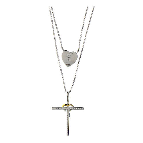 Collana doppia Illumina argento croce cuore zirconi Agios 3