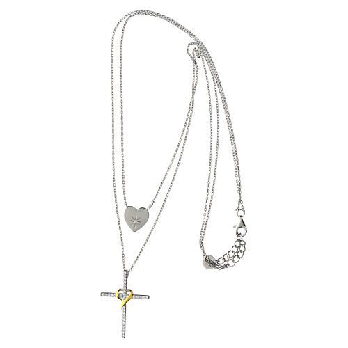 Collana doppia Illumina argento croce cuore zirconi Agios 4