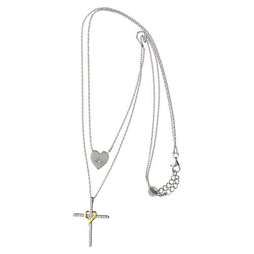 Illumina double necklace silver cross heart zircons Agios 3