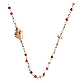 Agios Sacred Heart choker of rosé 925 silver, red and brown beads
