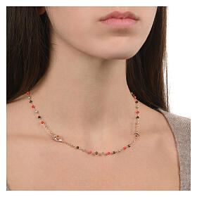 Agios Sacred Heart choker of rosé 925 silver, red and brown beads