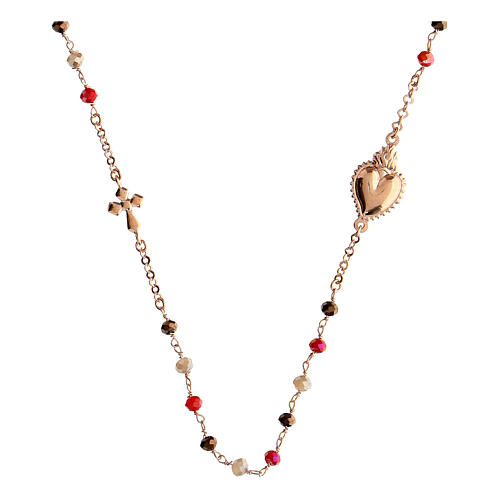 Collier ras de cou Sacré Coeur argent 925 rosé grains rouges bruns Agios 3