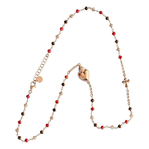 Collier ras de cou Sacré Coeur argent 925 rosé grains rouges bruns Agios 5