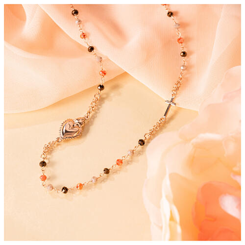Girocollo Sacro Cuore argento rosé grani multi arancio Agios 4