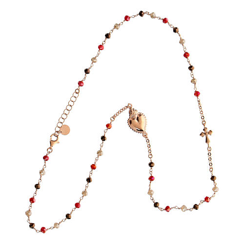 Sacred Heart necklace rose silver multi orange beads Agios 3