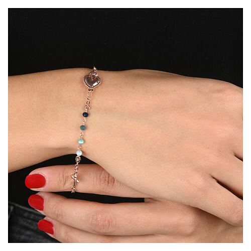 Pulsera Sagrado Corazón rosado granos azules Benedictus 2