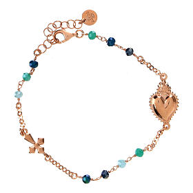 Bracciale Sacro Cuore rosé grani azzurri blu Agios