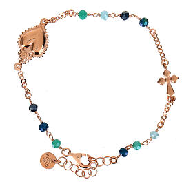 Bracciale Sacro Cuore rosé grani azzurri blu Agios