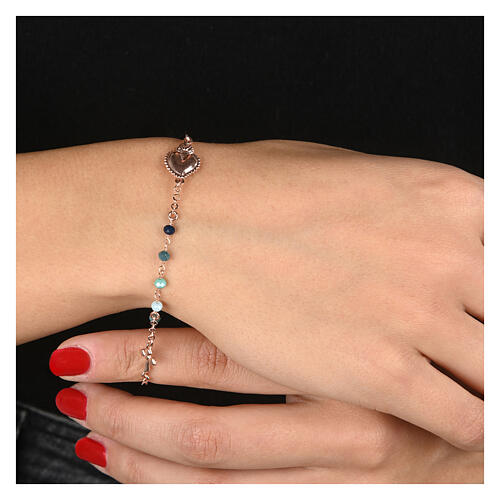 Pulseira Sagrado Coração rosê contas azuis Agios 2