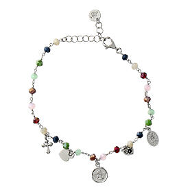 Agios Amore bracelet with dangle charms and multicoloured beads, rhodium-plated 925 silver