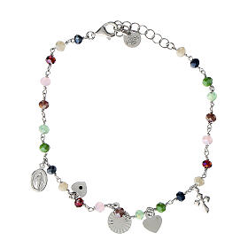 Agios Amore bracelet with dangle charms and multicoloured beads, rhodium-plated 925 silver