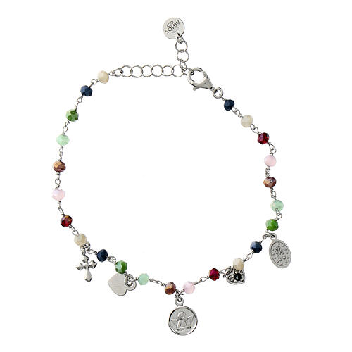 Agios Amore bracelet with dangle charms and multicoloured beads, rhodium-plated 925 silver 1